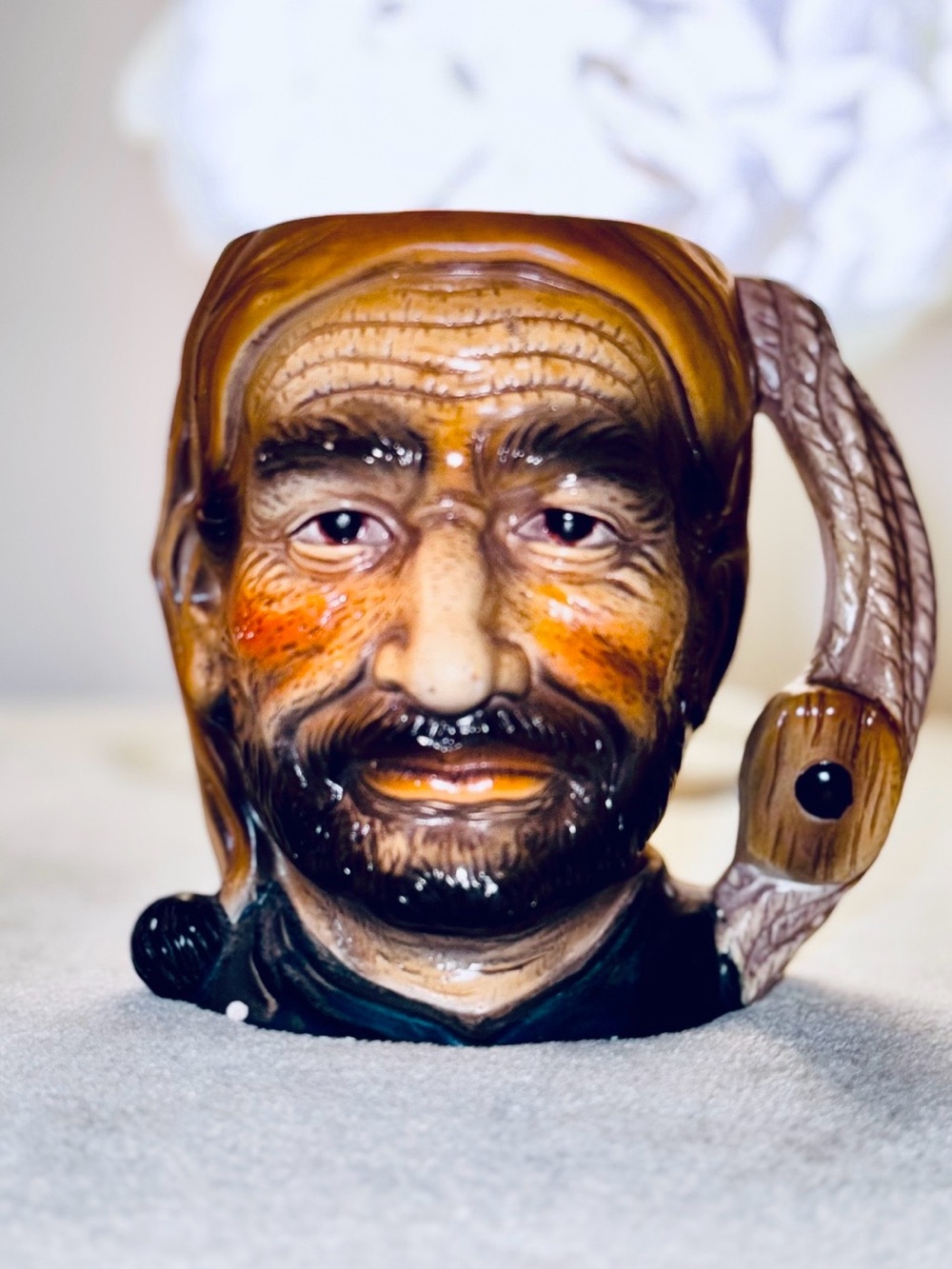 Hand-Painted Ceramic Character Mug in Brown and Black